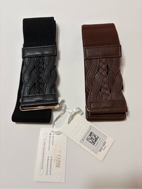 Grace Karin Black and Brown Braided Elastic Men’s Waist Belts